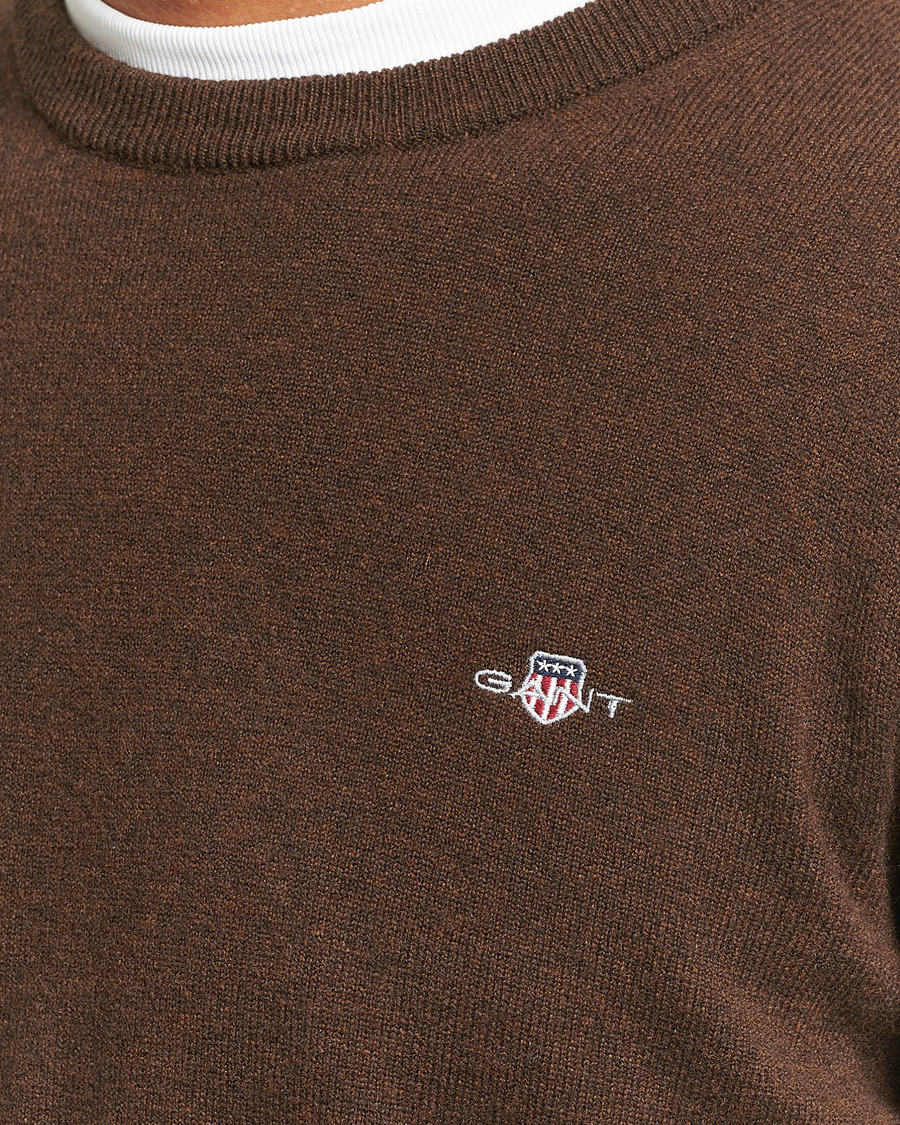 Herre | Trøjer | GANT | Lambswool Crew Neck Pullover Dark Brown Melange