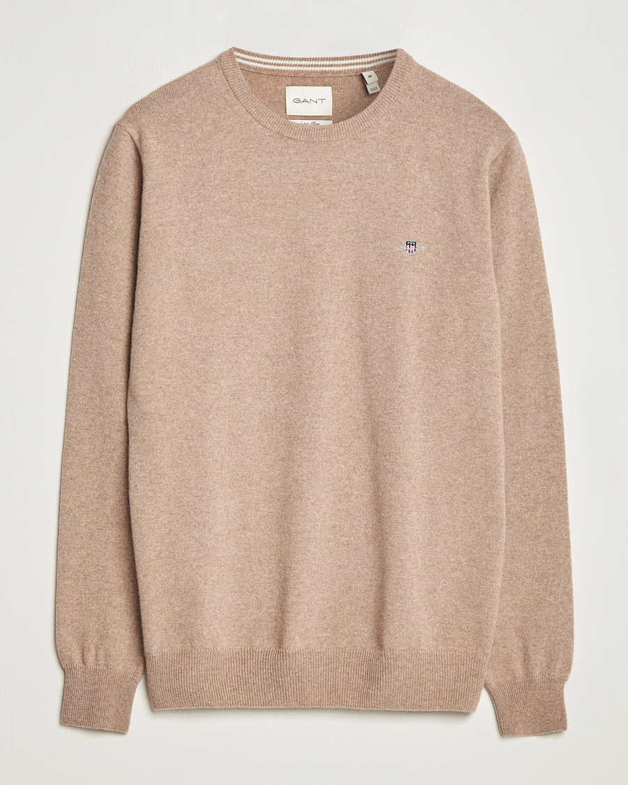 Herre | Trøjer | GANT | Lambswool Crew Neck Pullover Dark Sand