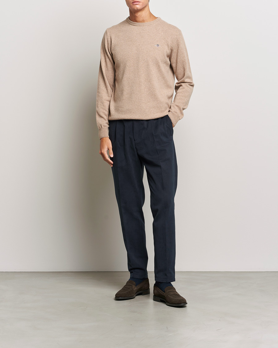 Herre | Trøjer | GANT | Lambswool Crew Neck Pullover Dark Sand