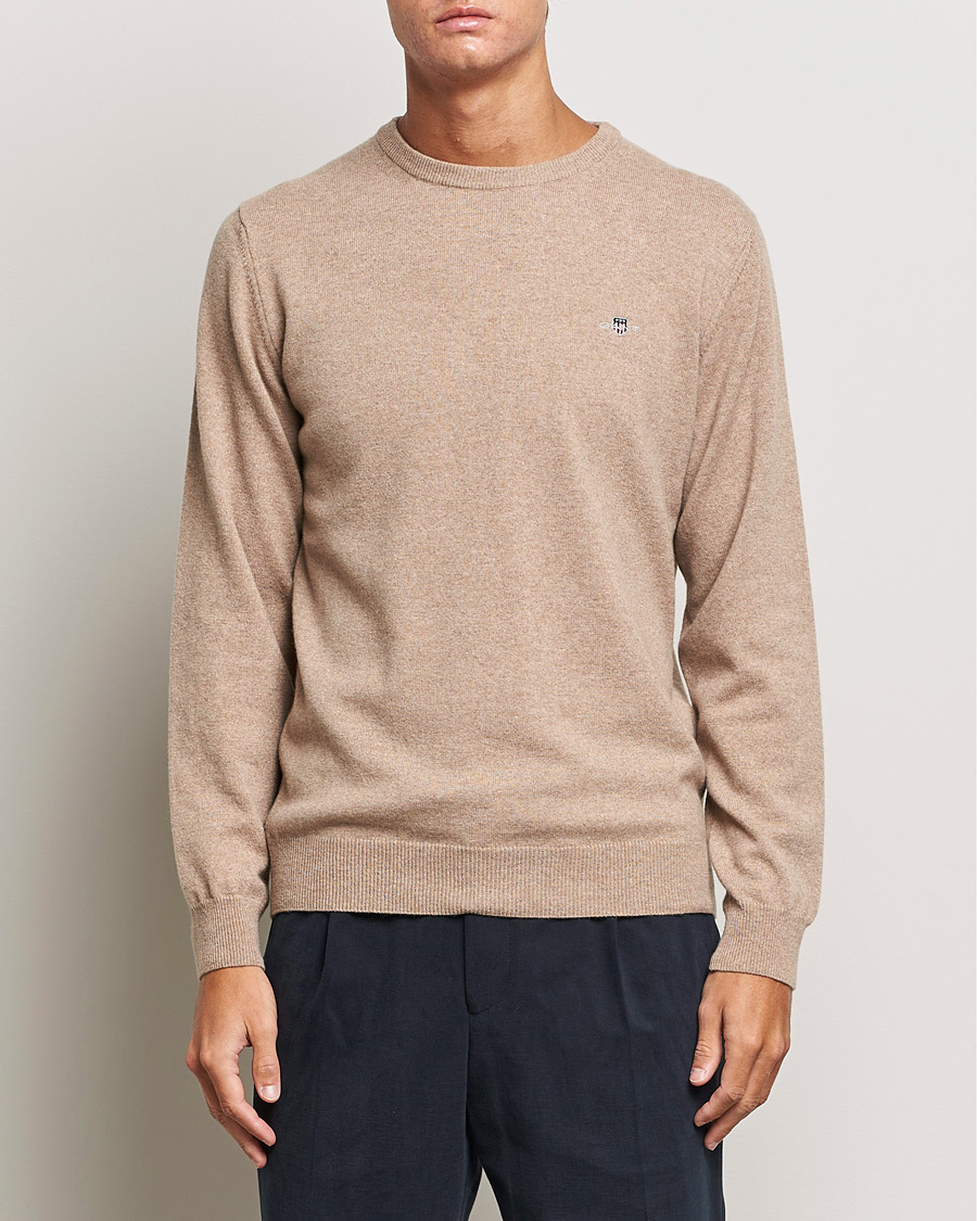 Herre | Trøjer | GANT | Lambswool Crew Neck Pullover Dark Sand