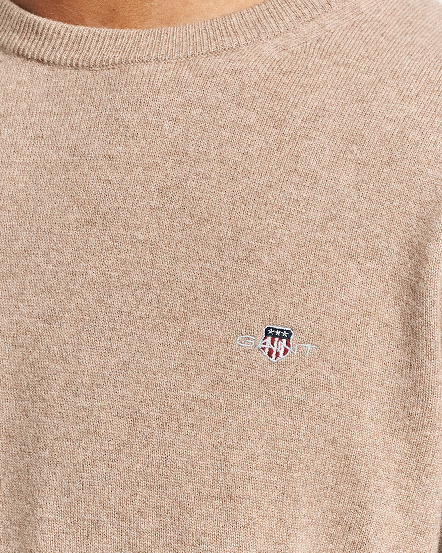 Herre | Trøjer | GANT | Lambswool Crew Neck Pullover Dark Sand