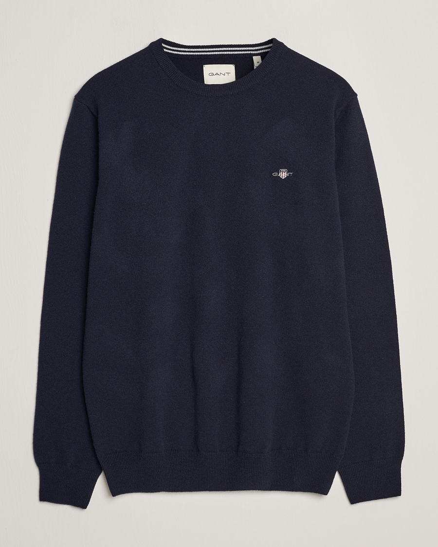 Baby Tidlig amatør GANT Lambswool Crew Neck Pullover Marine - CareOfCarl.dk