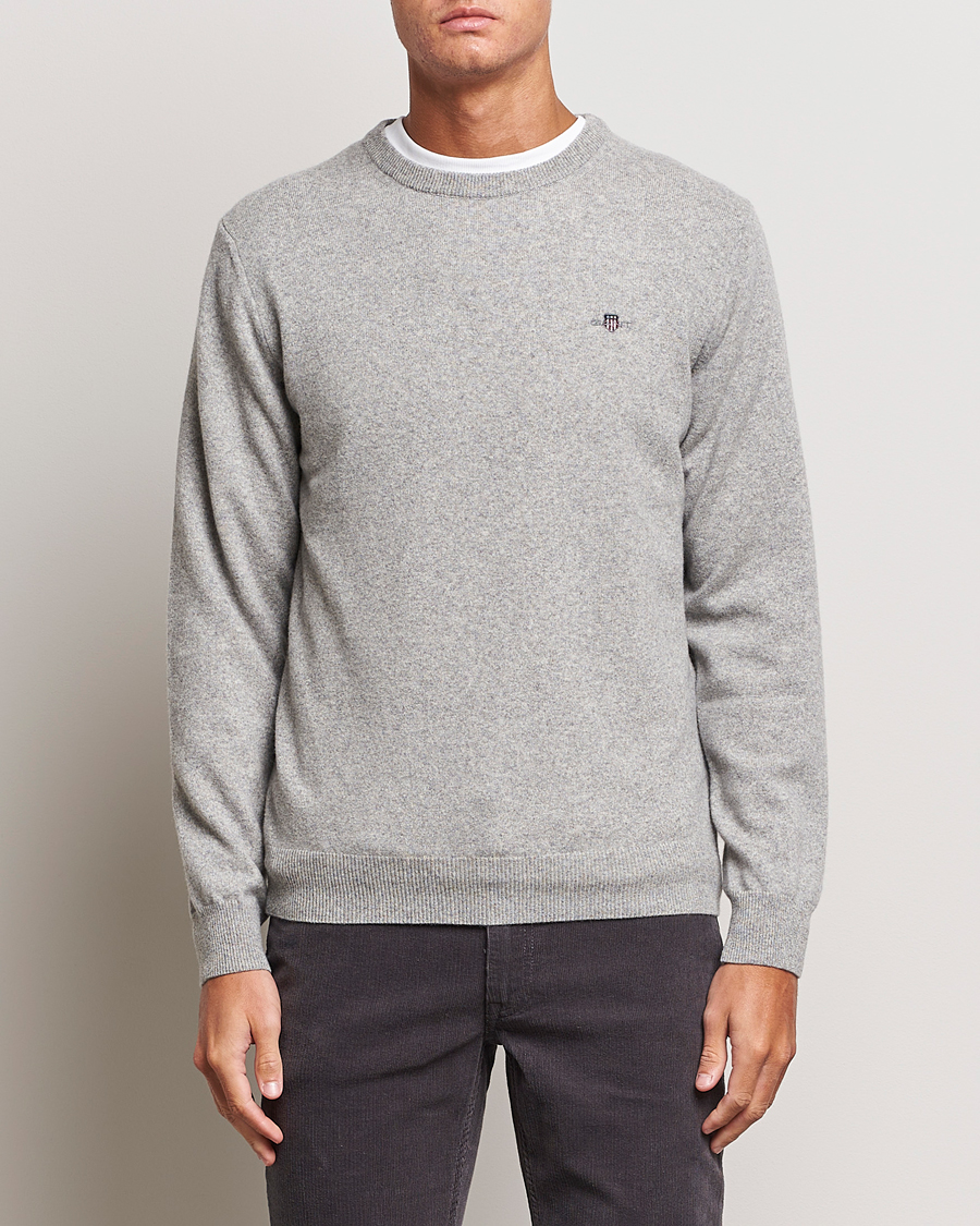Herre | Trøjer | GANT | Lambswool Crew Neck Pullover Grey Malange