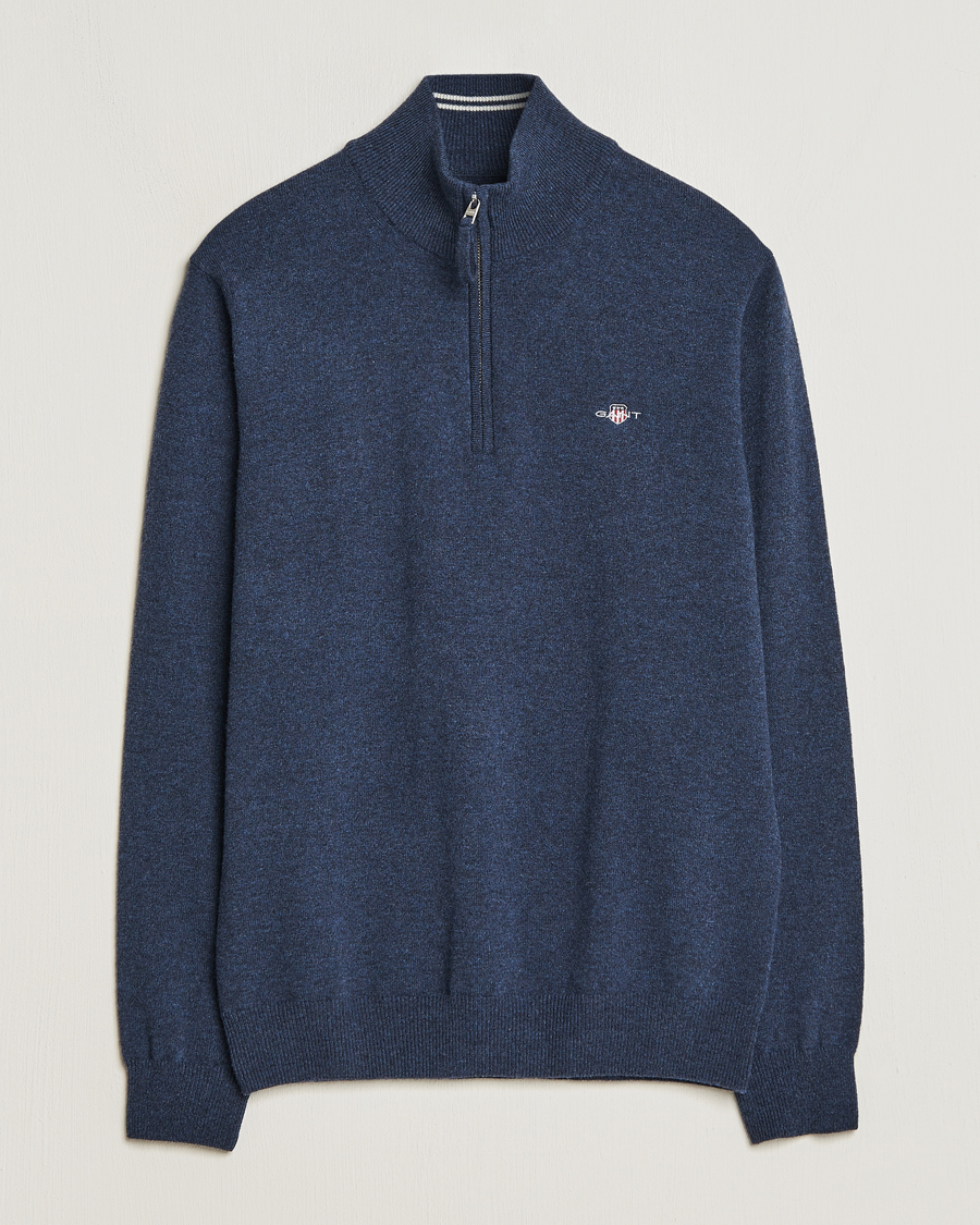 Herre | Trøjer | GANT | Lambswool Half Zip Dark Navy Melange