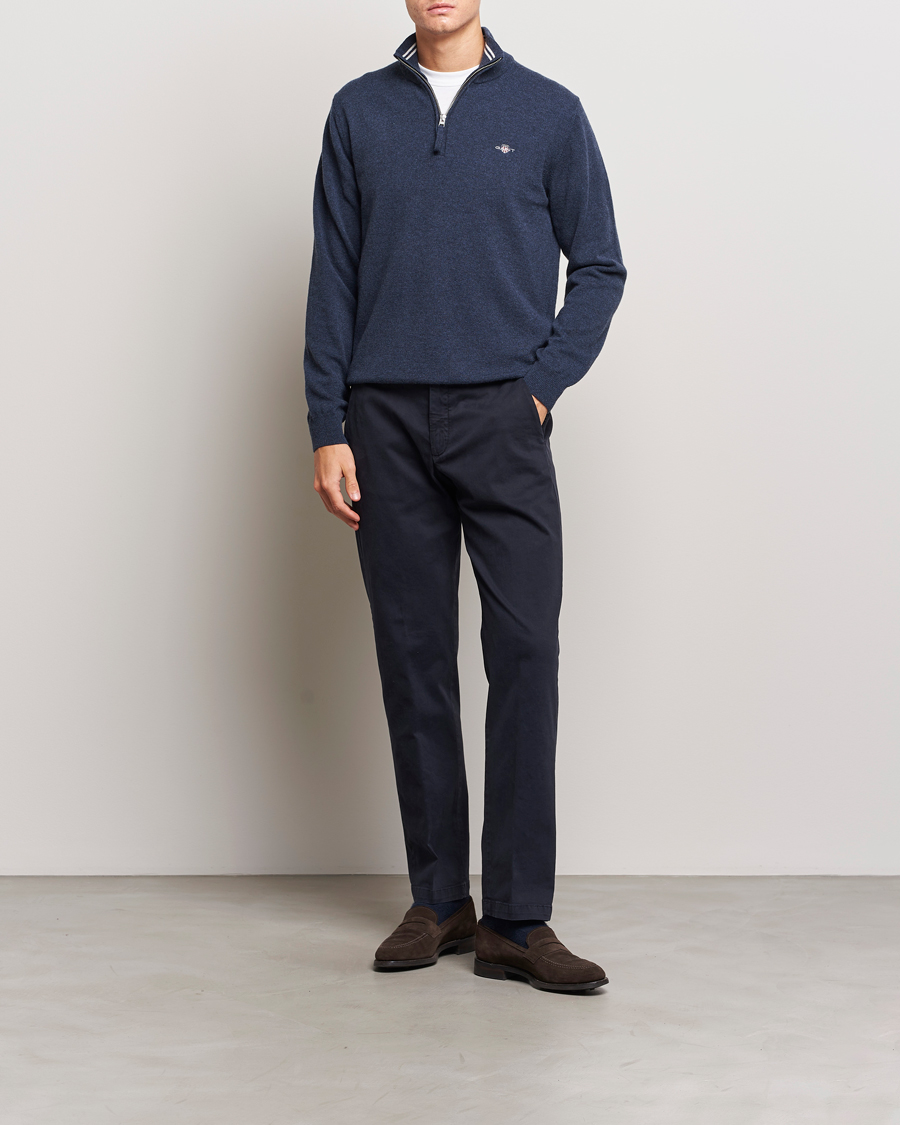 Herre | Trøjer | GANT | Lambswool Half Zip Dark Navy Melange