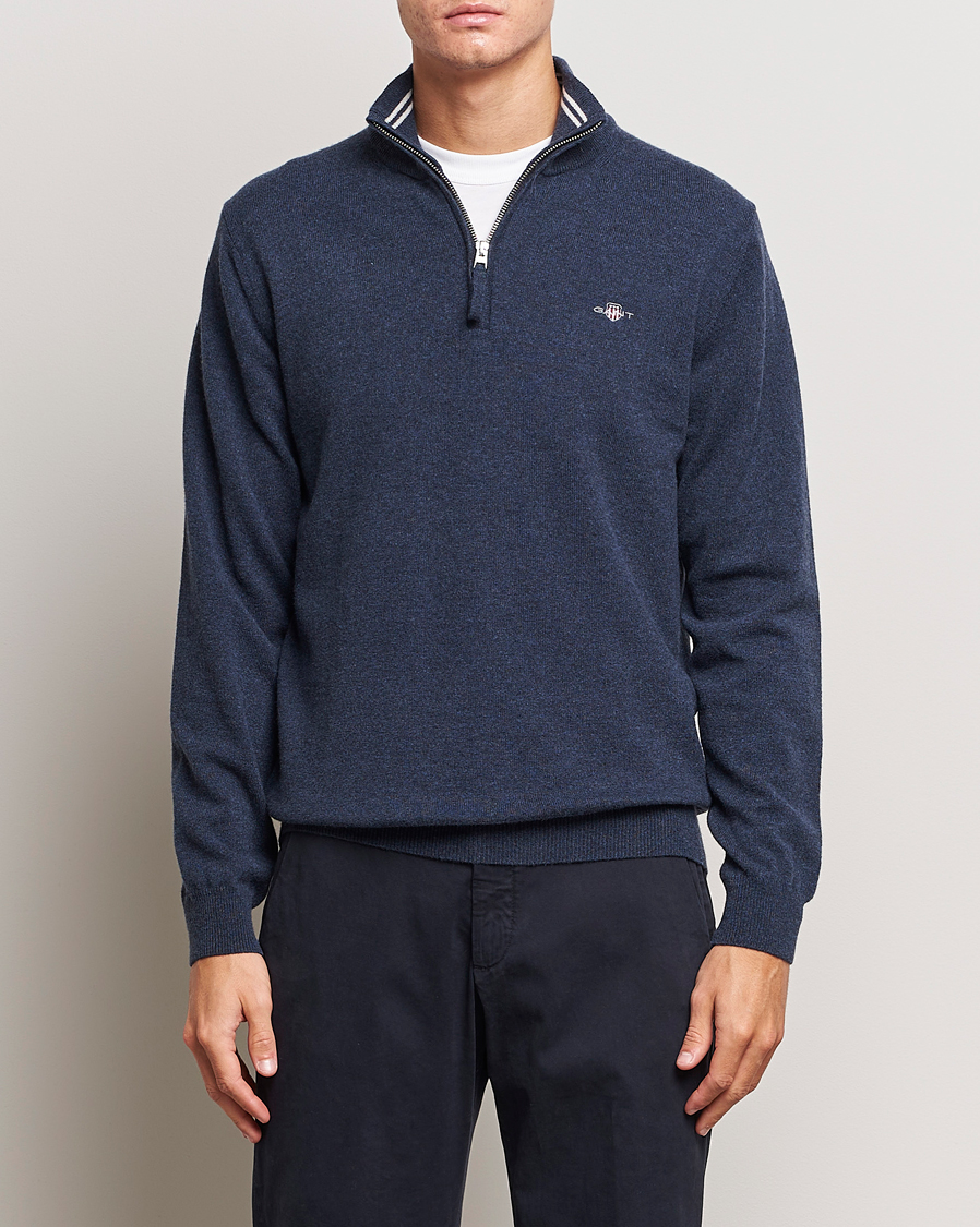Herre |  | GANT | Lambswool Half Zip Dark Navy Melange