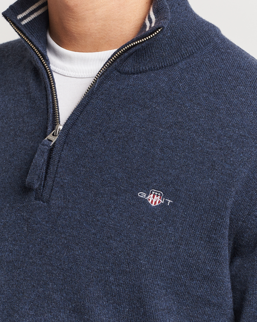 Herre | Trøjer | GANT | Lambswool Half Zip Dark Navy Melange