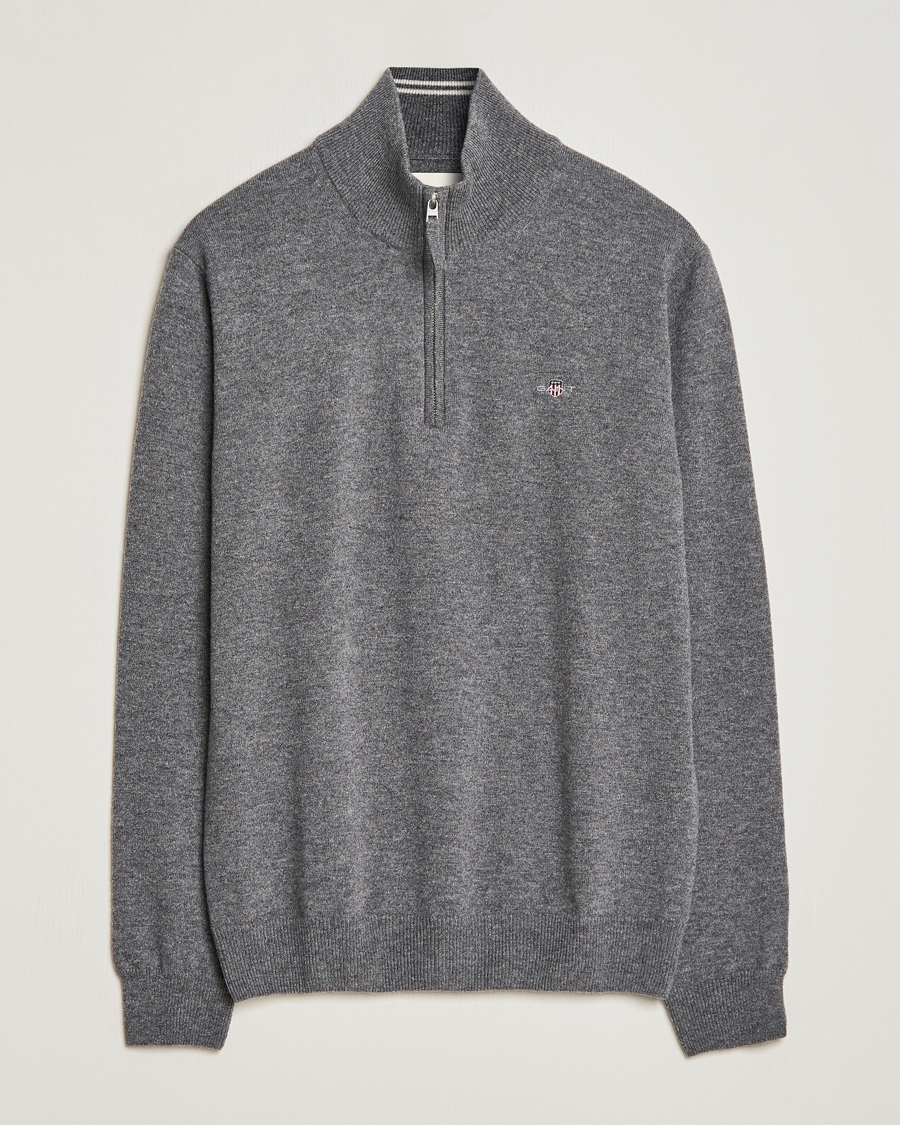 Herre | Trøjer | GANT | Lambswool Half Zip Charcoal Melange