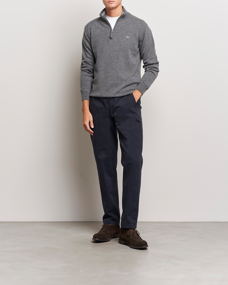 Herre | Trøjer | GANT | Lambswool Half Zip Charcoal Melange