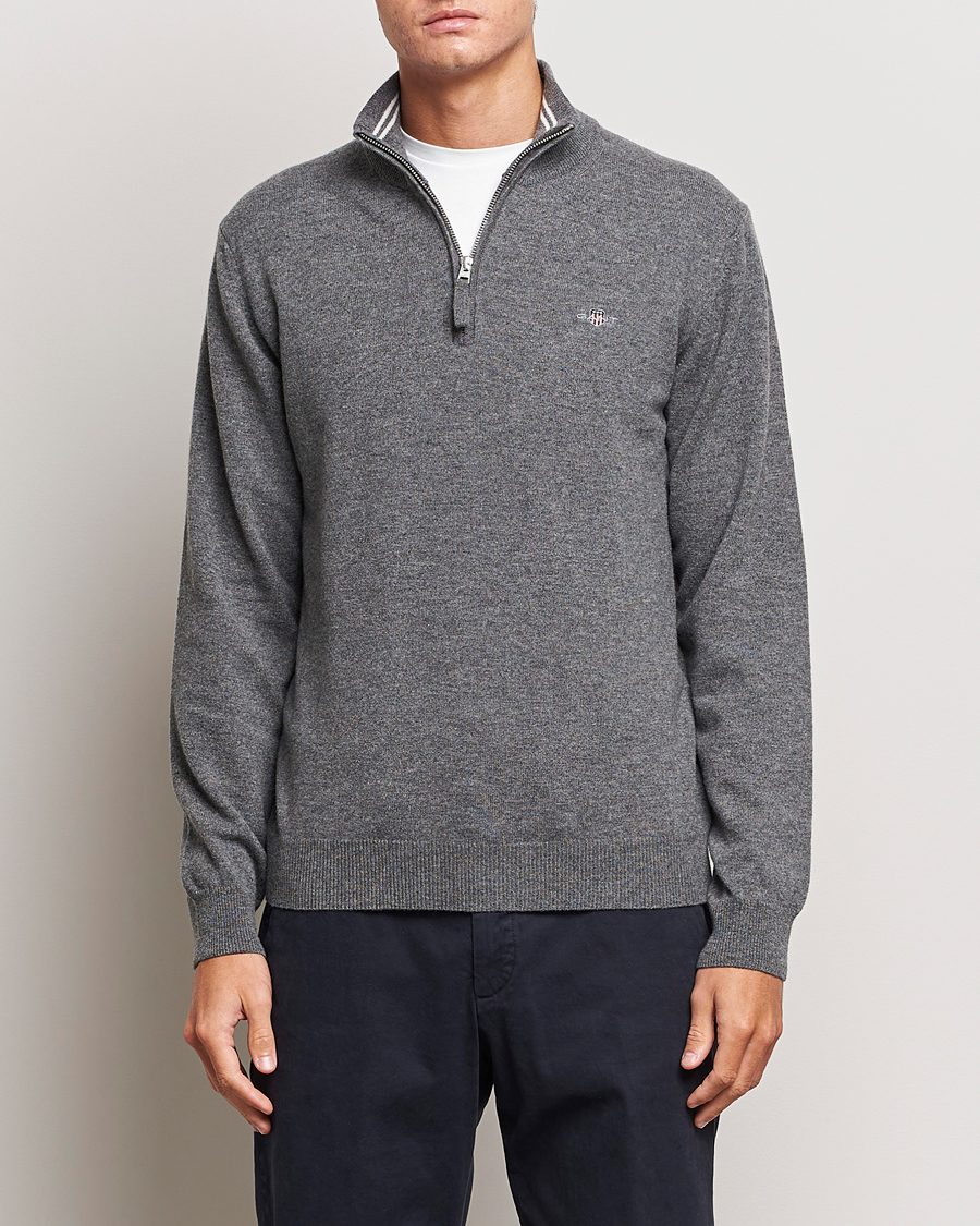 Herre | Trøjer | GANT | Lambswool Half Zip Charcoal Melange