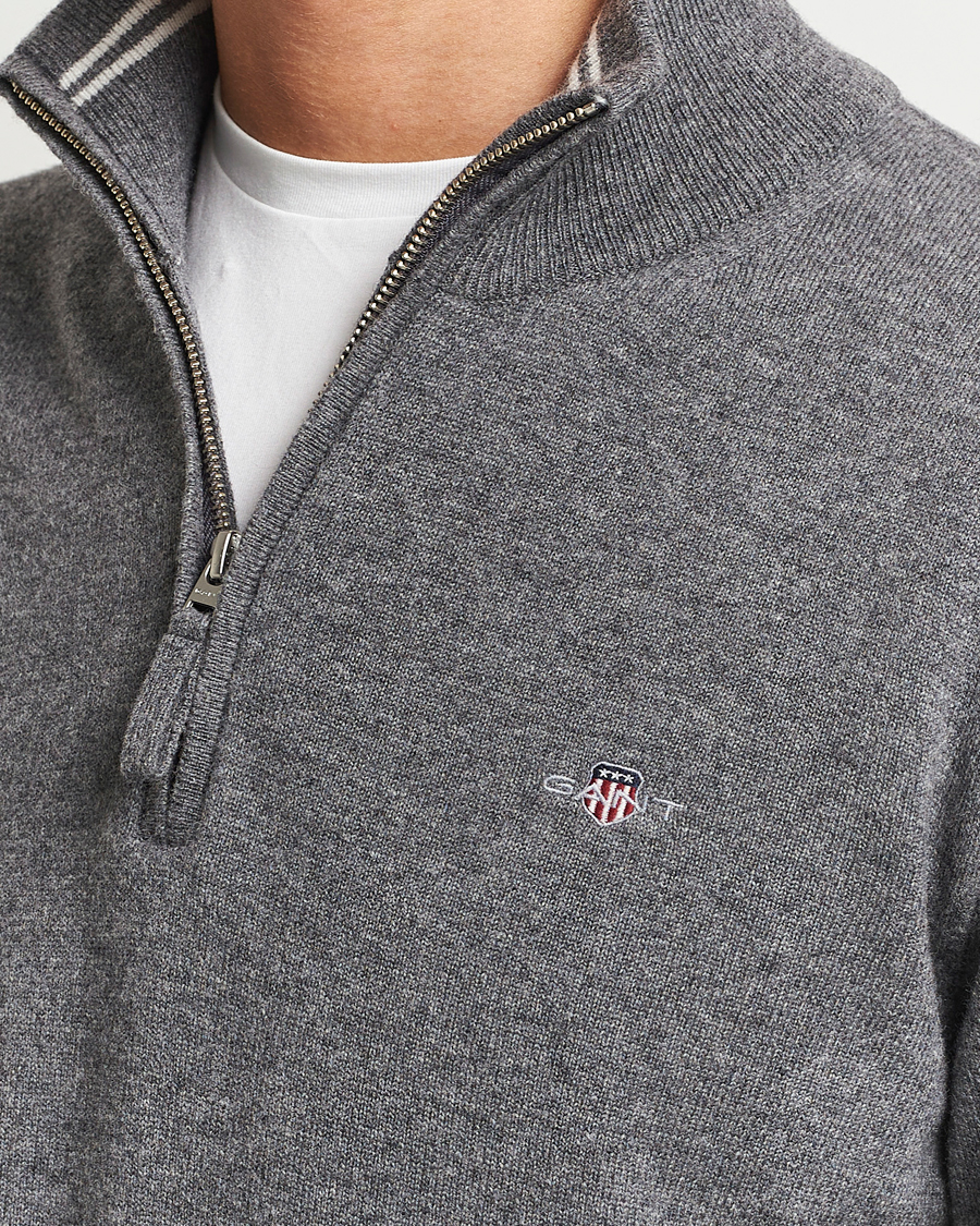 Herre | Trøjer | GANT | Lambswool Half Zip Charcoal Melange