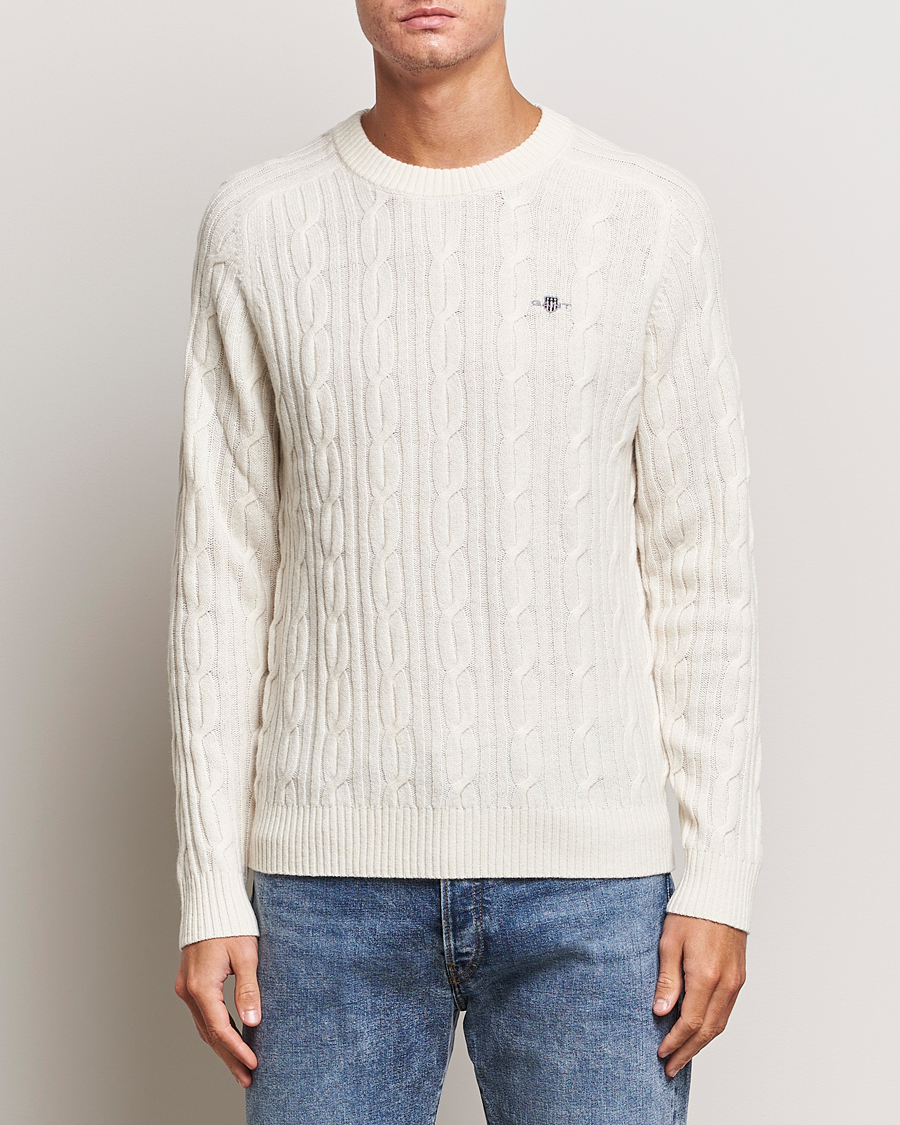 Herre |  | GANT | Lambswool Cable Crew Neck Pullover Cream