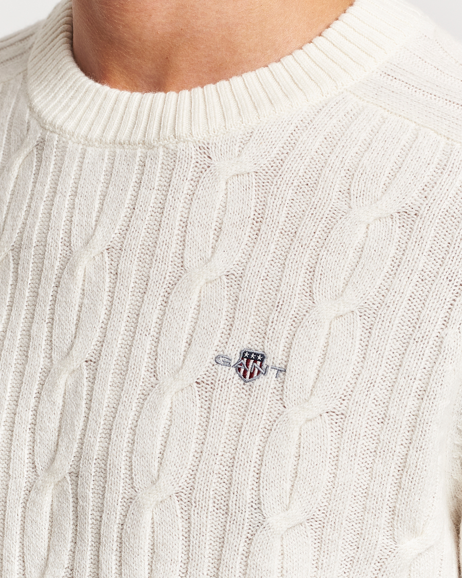Herre | Trøjer | GANT | Lambswool Cable Crew Neck Pullover Cream