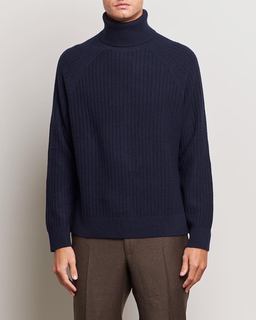 Herre | Trøjer | GANT | Lambswool Textured Rollneck Evening Blue
