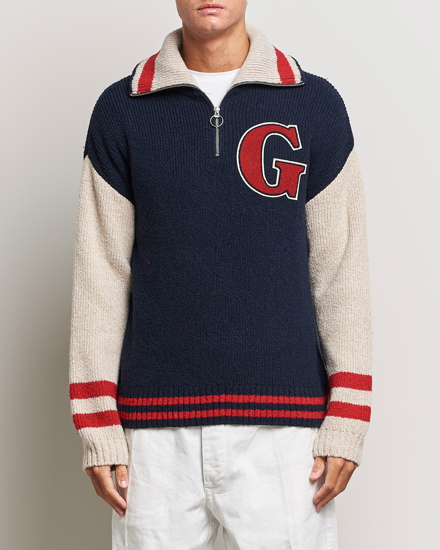 Herre | Trøjer | GANT | Wool Neps Letter Half Zip Evening Blue