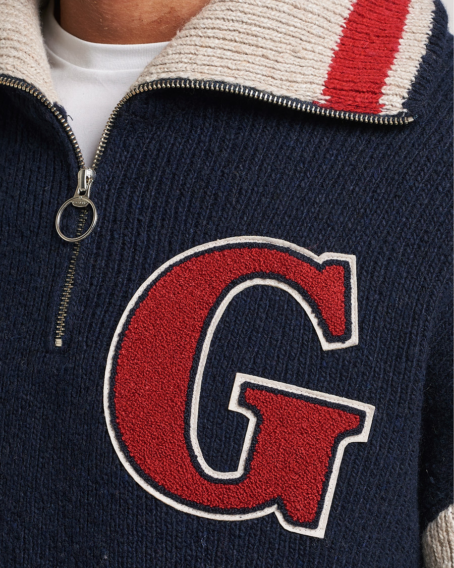 Herre | Trøjer | GANT | Wool Neps Letter Half Zip Evening Blue