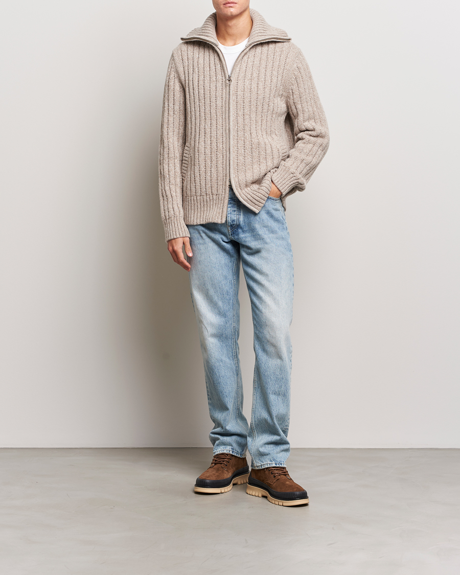 Herre | Trøjer | GANT | Heavy Structured Knitted Full Zip Light Beige Melange