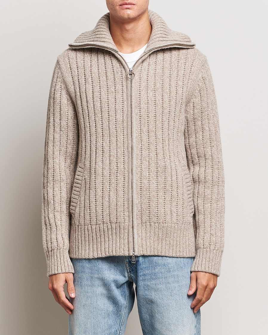 Herre | Trøjer | GANT | Heavy Structured Knitted Full Zip Light Beige Melange