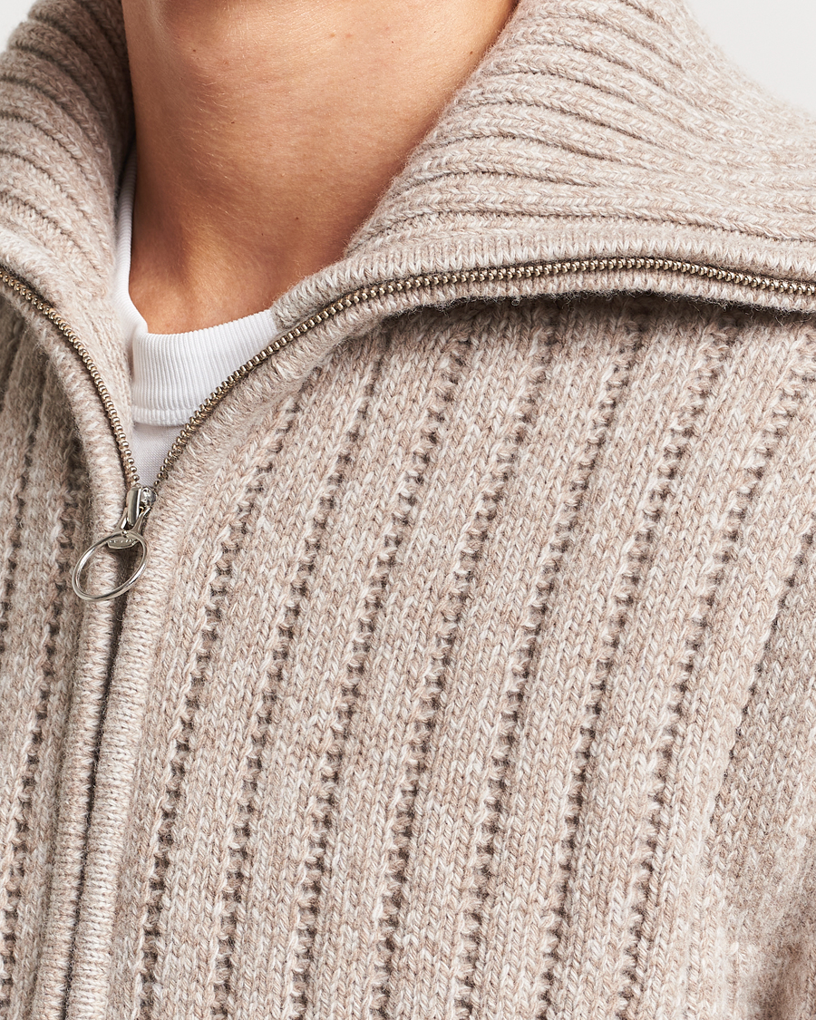 Herre | Trøjer | GANT | Heavy Structured Knitted Full Zip Light Beige Melange