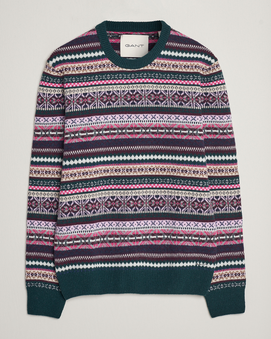 Herre | Trøjer | GANT | Wool Fairisle Sweater Tartan Green