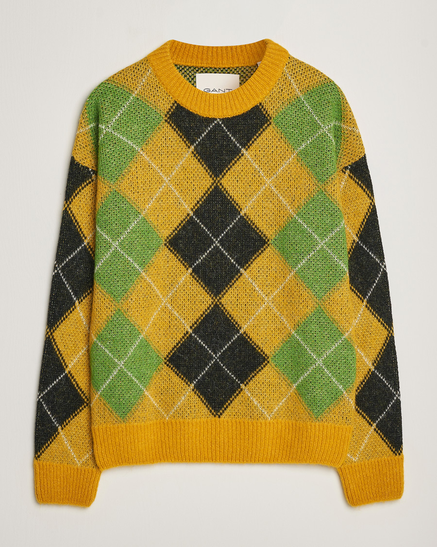 Herre | Trøjer | GANT | Furry Argyle Crew Neck Sunflower Yellow