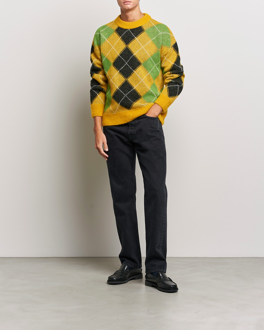 Herre | Trøjer | GANT | Furry Argyle Crew Neck Sunflower Yellow