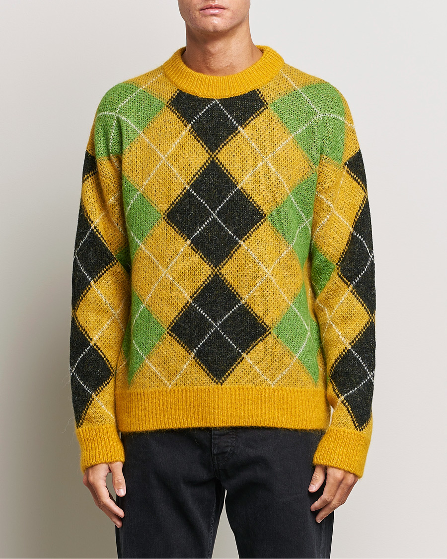 Herre | Trøjer | GANT | Furry Argyle Crew Neck Sunflower Yellow