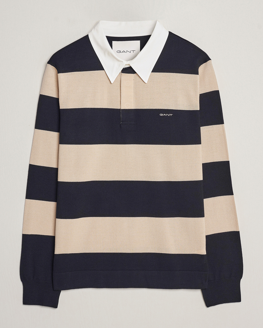Herre | Trøjer | GANT | Barstriped Knitted Rugger Beige/Navy