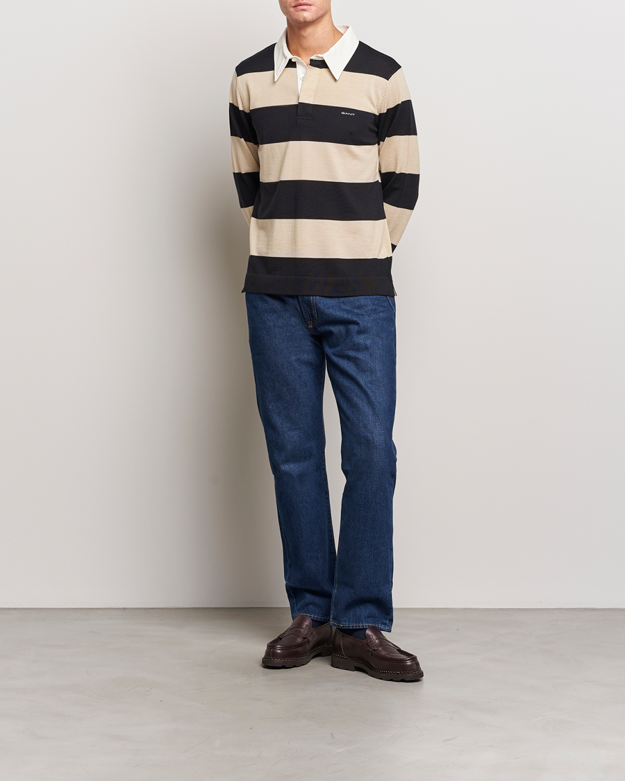 Herre | Trøjer | GANT | Barstriped Knitted Rugger Beige/Navy