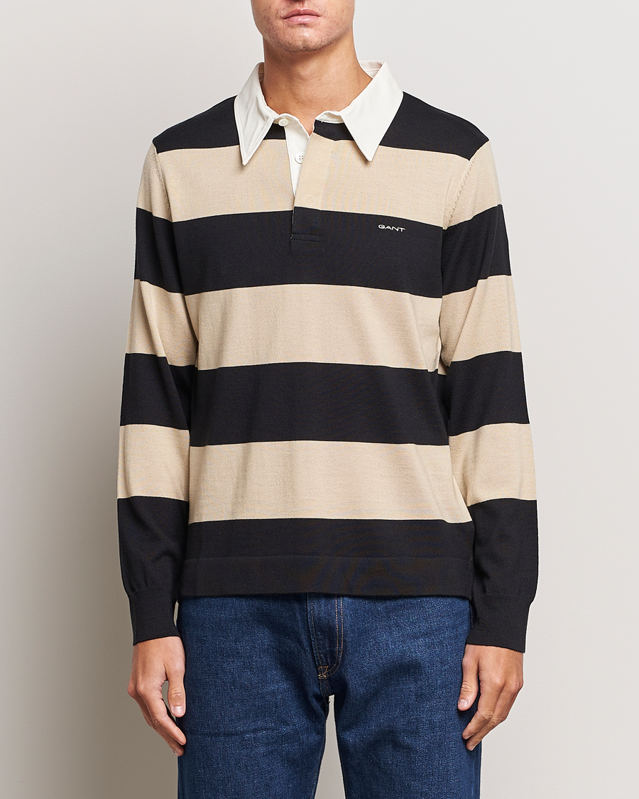 Herre | Trøjer | GANT | Barstriped Knitted Rugger Beige/Navy