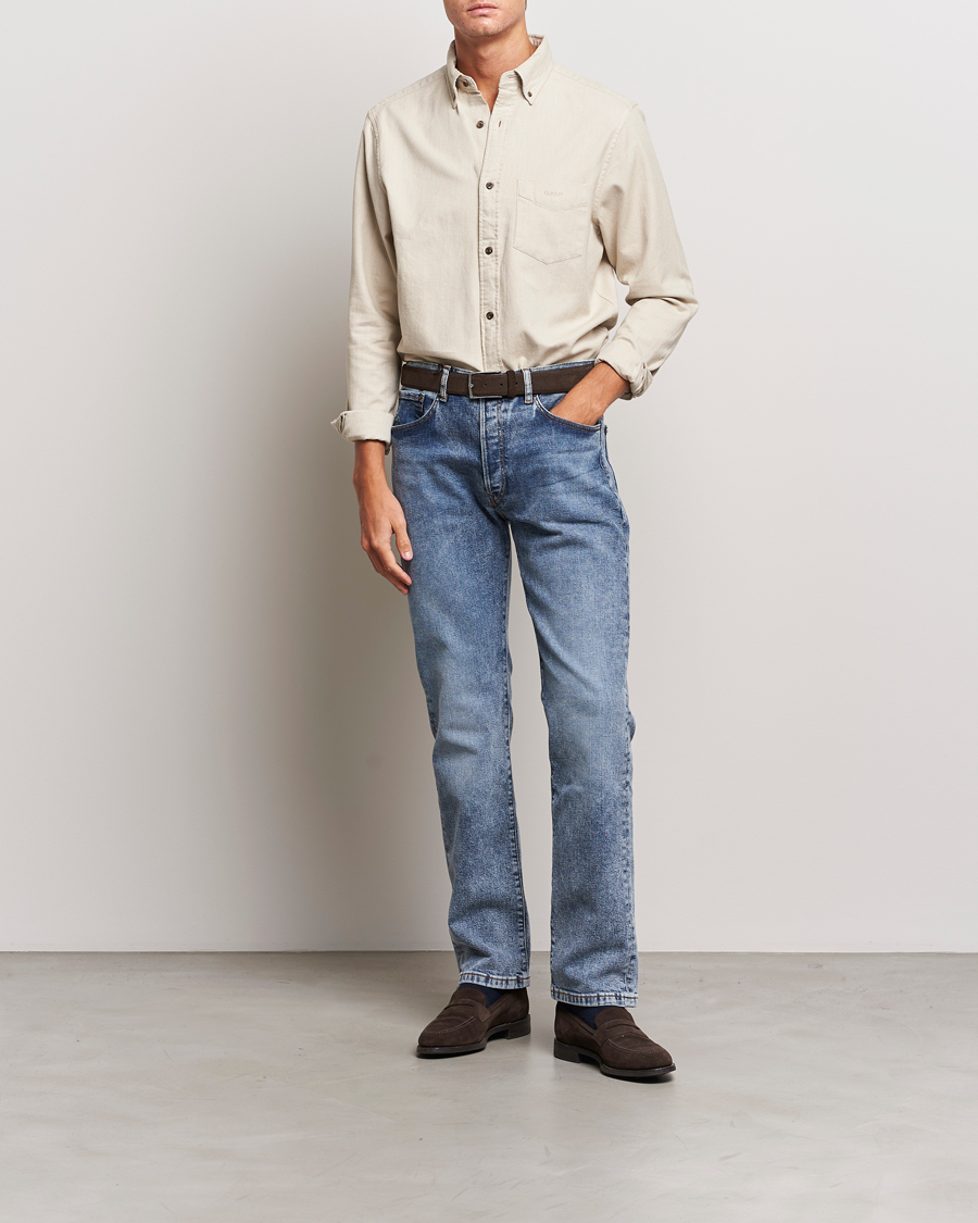 Herre | Skjorter | GANT | Regular Fit Herringbone Flannel Shirt Cold Beige