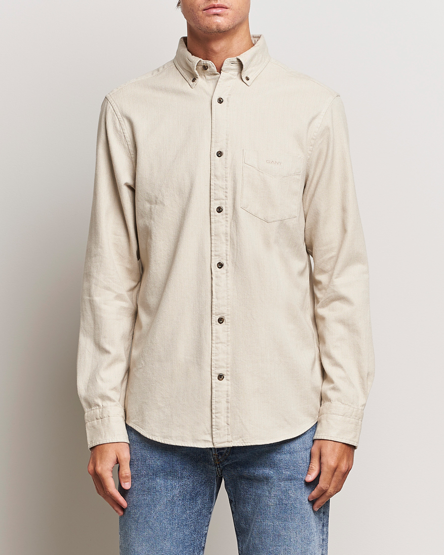 Herre |  | GANT | Regular Fit Herringbone Flannel Shirt Cold Beige