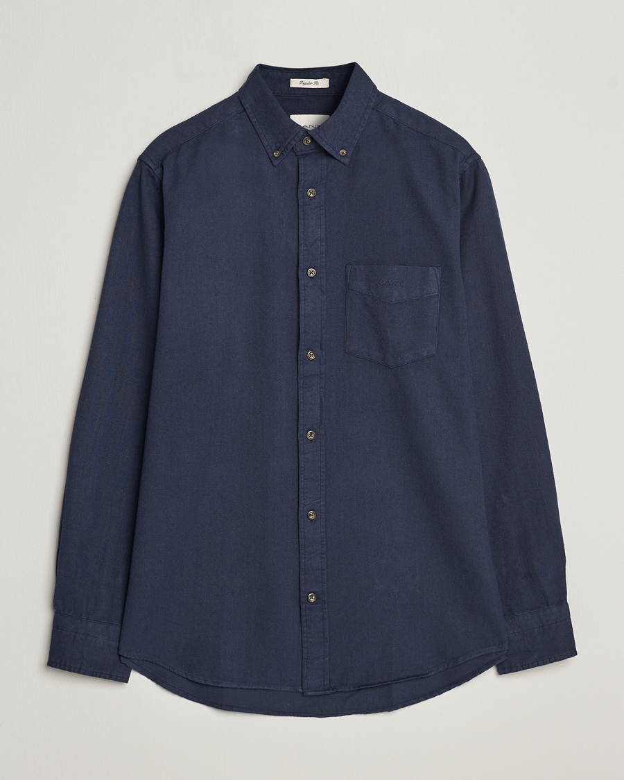 Herre | Skjorter | GANT | Regular Fit Herringbone Flannel Shirt Marine