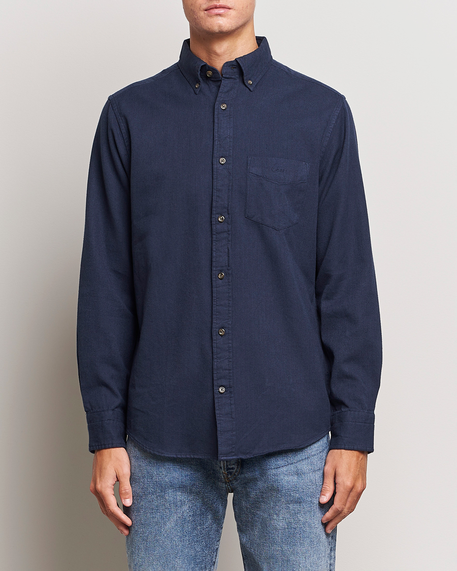 Herre | Flannelskjorter | GANT | Regular Fit Herringbone Flannel Shirt Marine