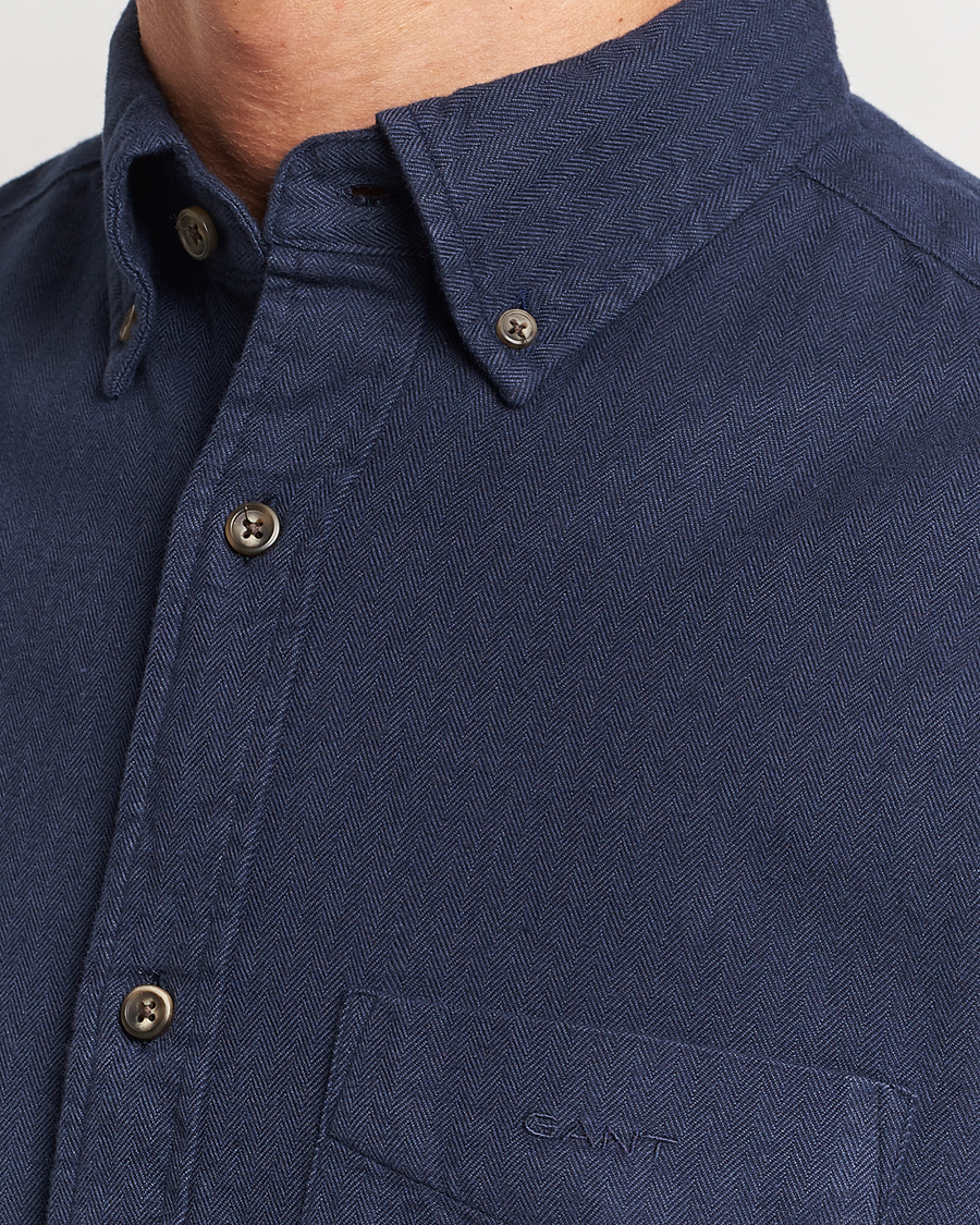 Herre | Skjorter | GANT | Regular Fit Herringbone Flannel Shirt Marine