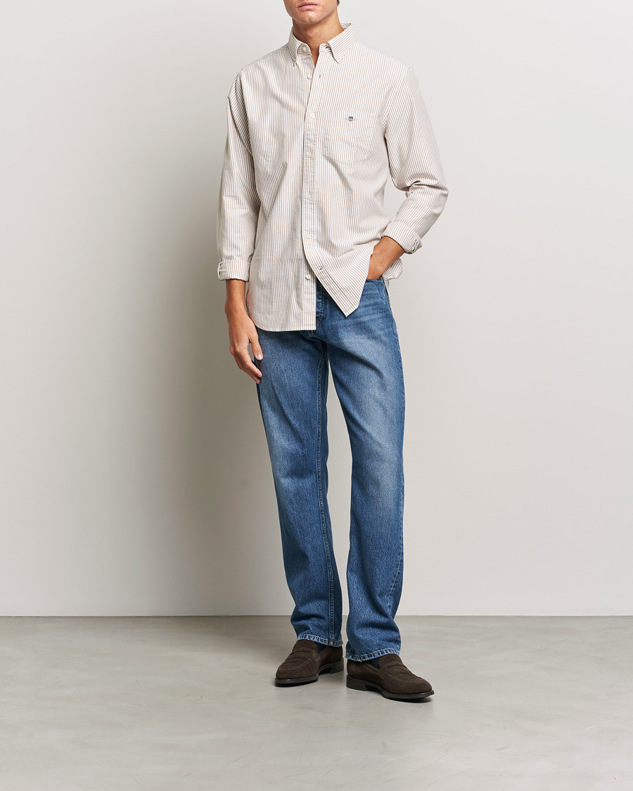 Herre | Skjorter | GANT | Regular Fit Striped Oxford Shirt Woody Brown