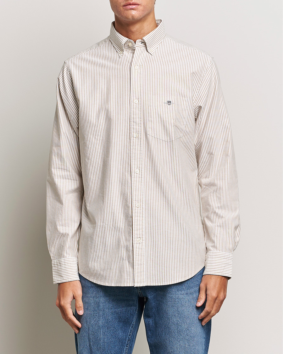 Herre | Oxfordskjorter | GANT | Regular Fit Striped Oxford Shirt Woody Brown