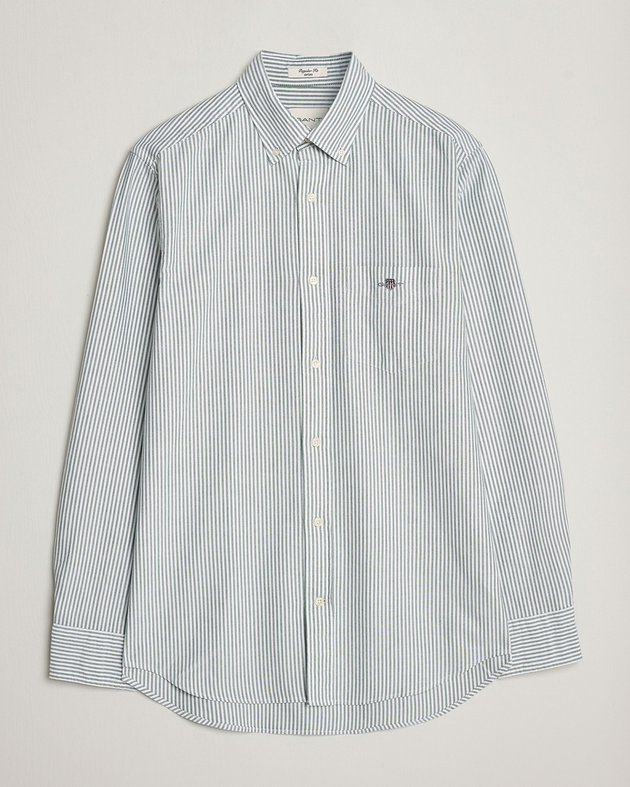 Herre | Skjorter | GANT | Regular Fit Striped Oxford Shirt Forest Green
