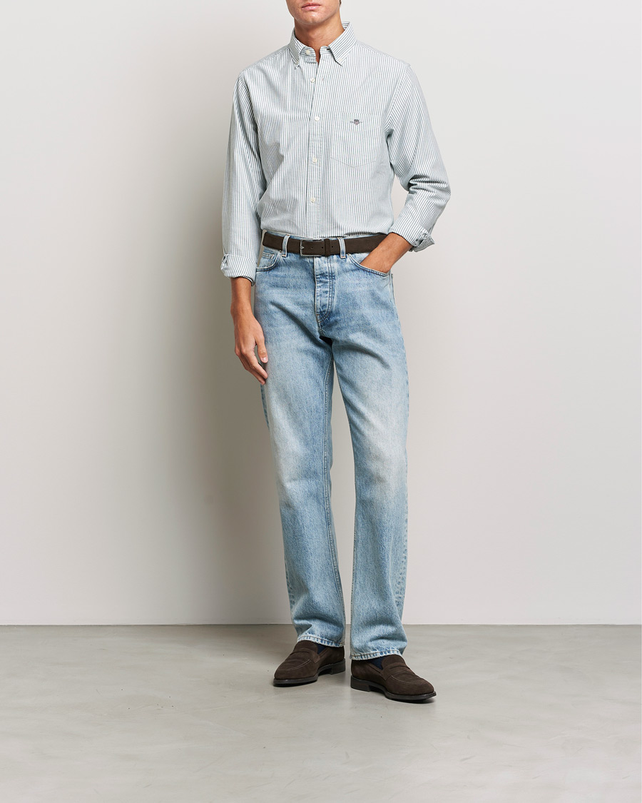 Herre | Skjorter | GANT | Regular Fit Striped Oxford Shirt Forest Green