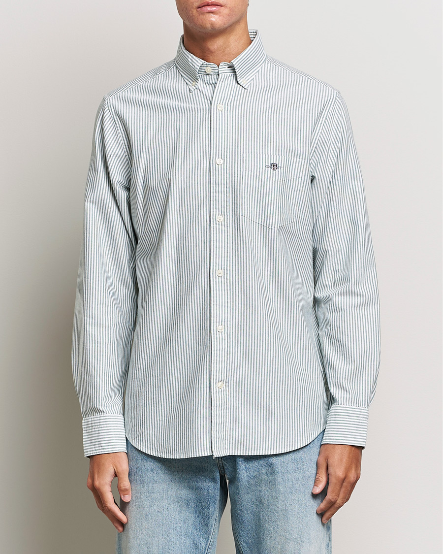 Herre | Skjorter | GANT | Regular Fit Striped Oxford Shirt Forest Green