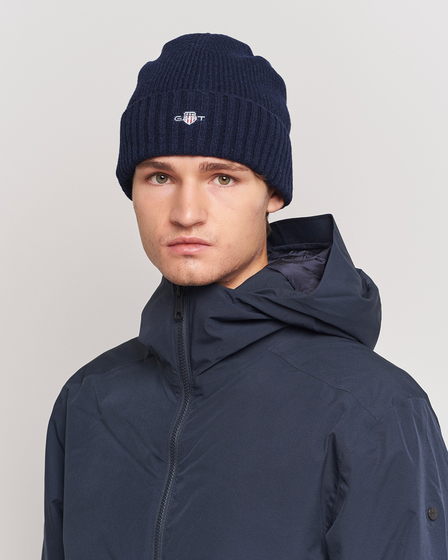 Men | Beanies | GANT | Wool Lined Beanie Marine