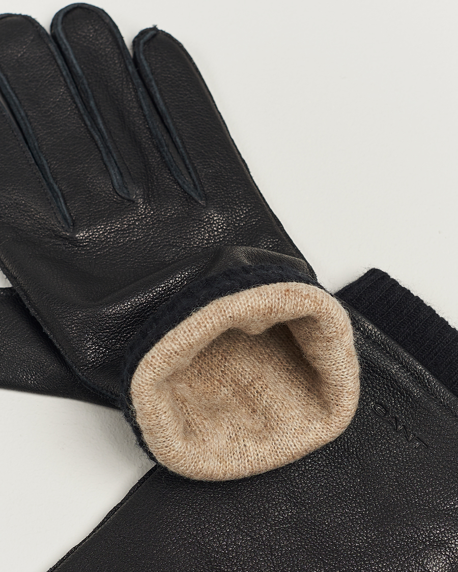 Herre | GANT Cashmere Lined Leather Gloves Black | GANT | Cashmere Lined Leather Gloves Black