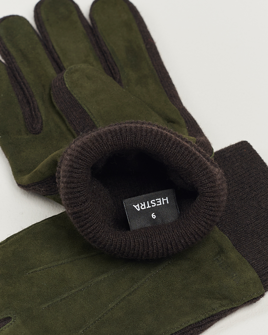 Herre |  | Hestra | Geoffery Suede Wool Tricot Glove Dark Olive