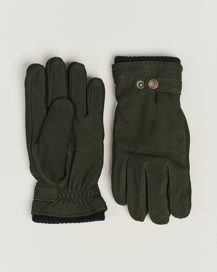 Herre | Handsker | Hestra | Bergvik Fleece Liner Buckle Nubuck Glove Bottle Green