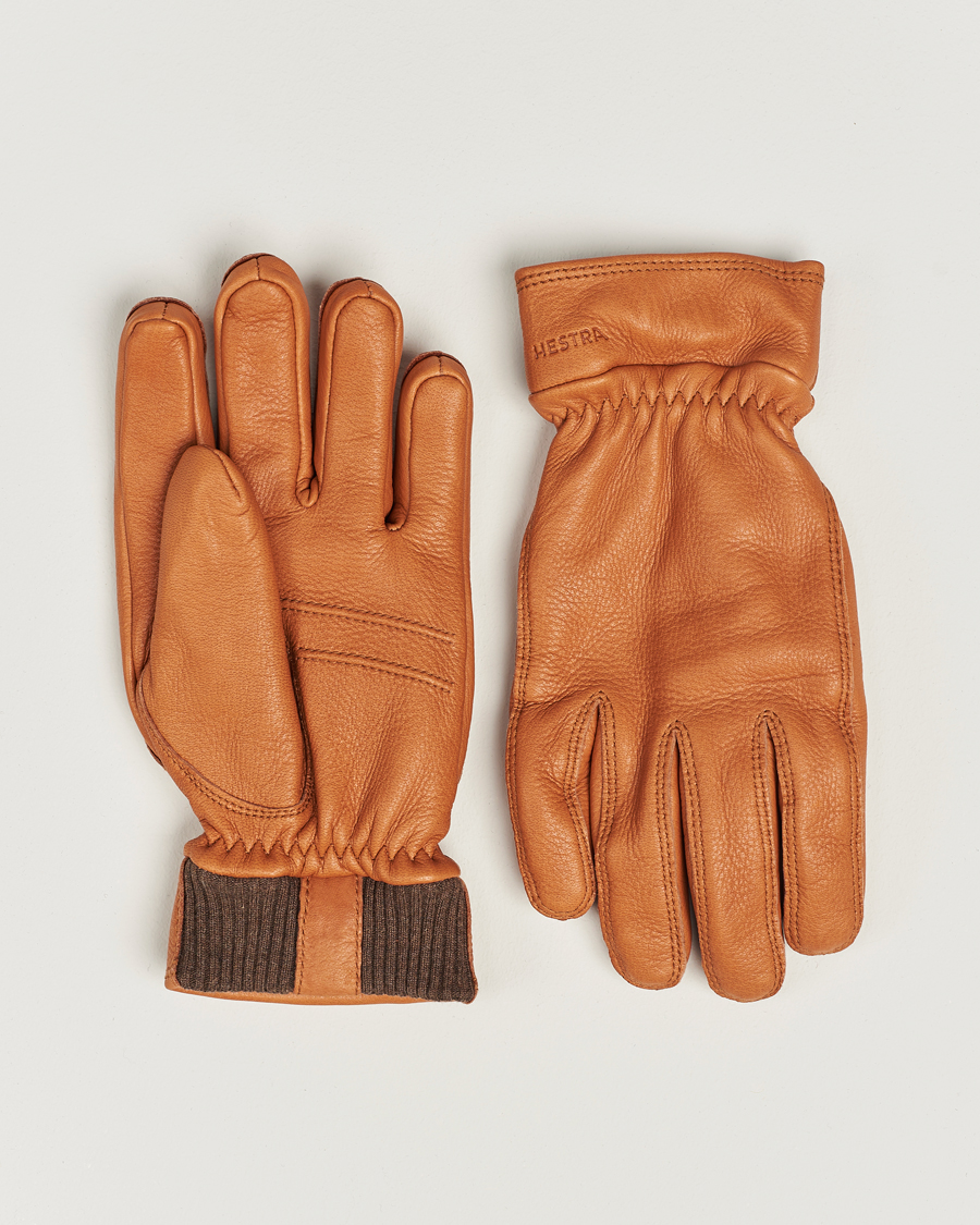 Herre | Hestra Kjetil Deerskin Rib Knitted Cuff Glove Cognac | Hestra | Kjetil Deerskin Rib Knitted Cuff Glove Cognac