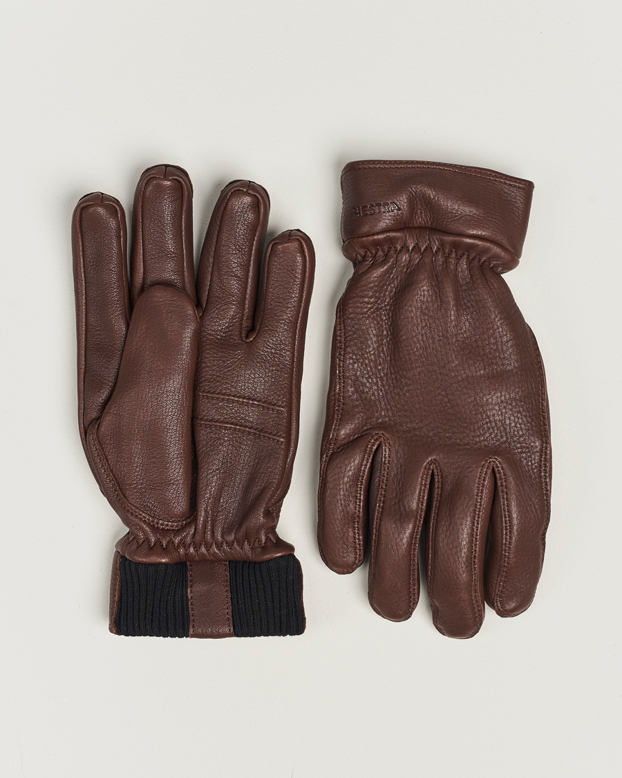 Herre | Hestra | Hestra | Kjetil Deerskin Rib Knitted Cuff Glove Chocolate