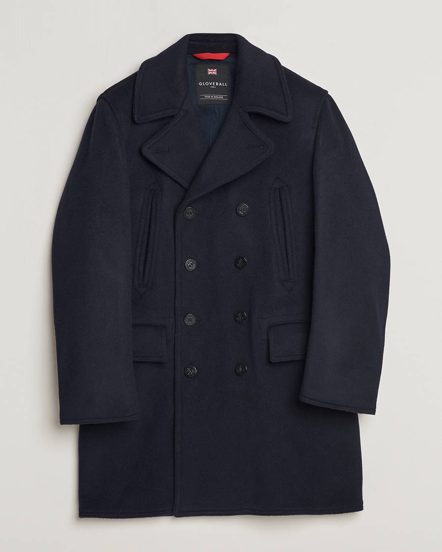 Herre | Jakker | Gloverall | Churchill Long Reefer Peacoat Navy Royal