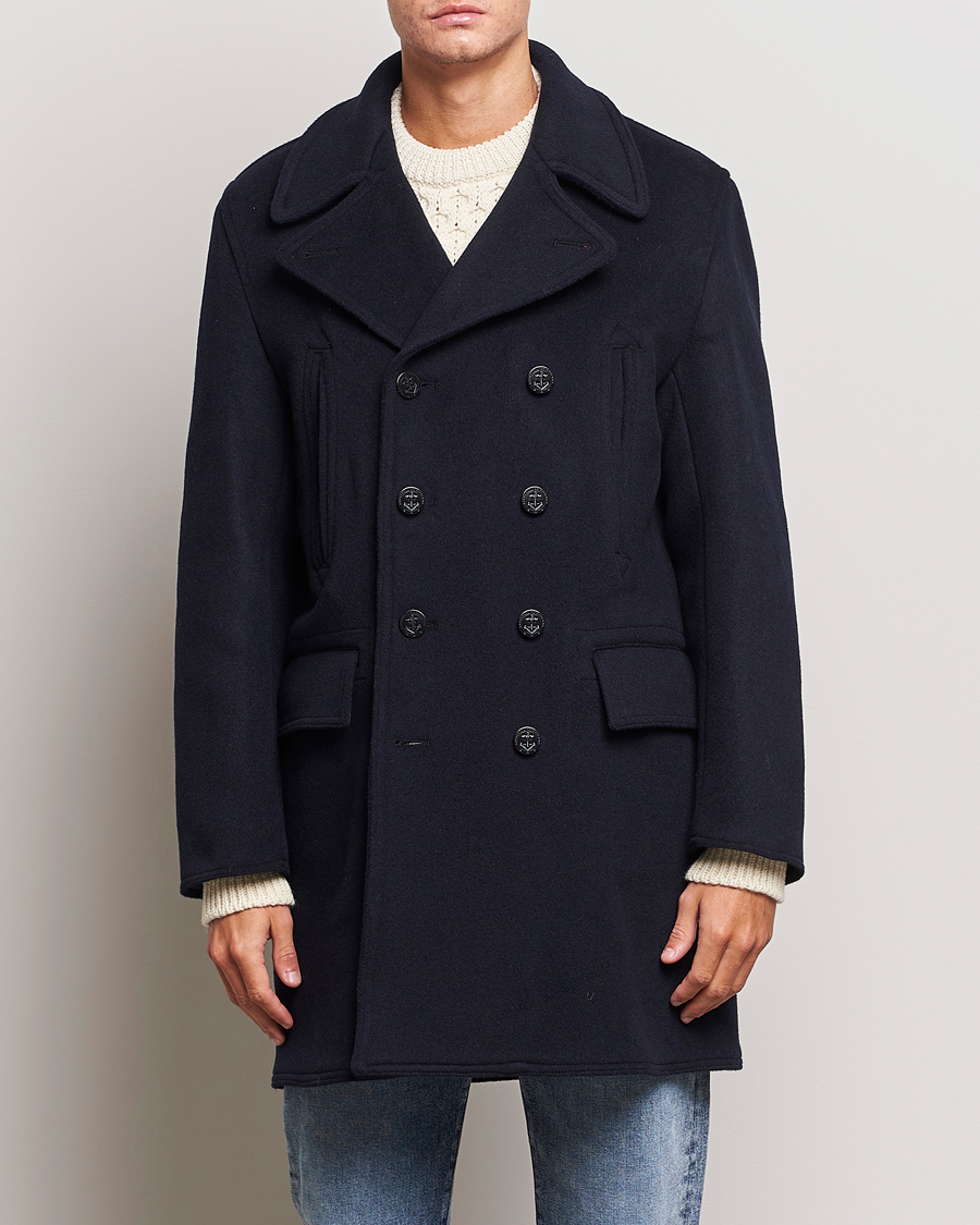 Herre | Jakker | Gloverall | Churchill Long Reefer Peacoat Navy Royal