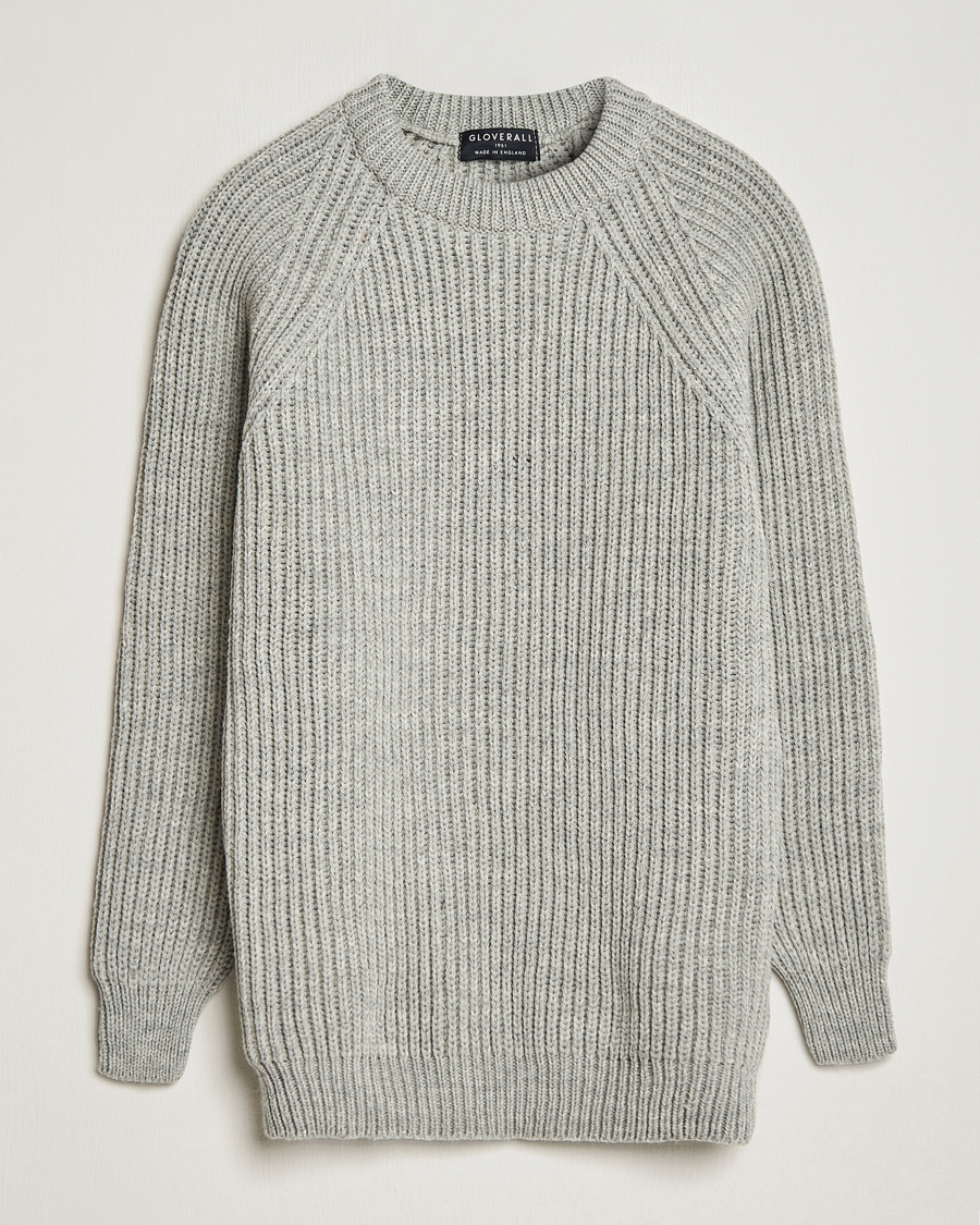 Herre | Trøjer | Gloverall | Fisherman Rib Chunky Wool Crew Light Grey