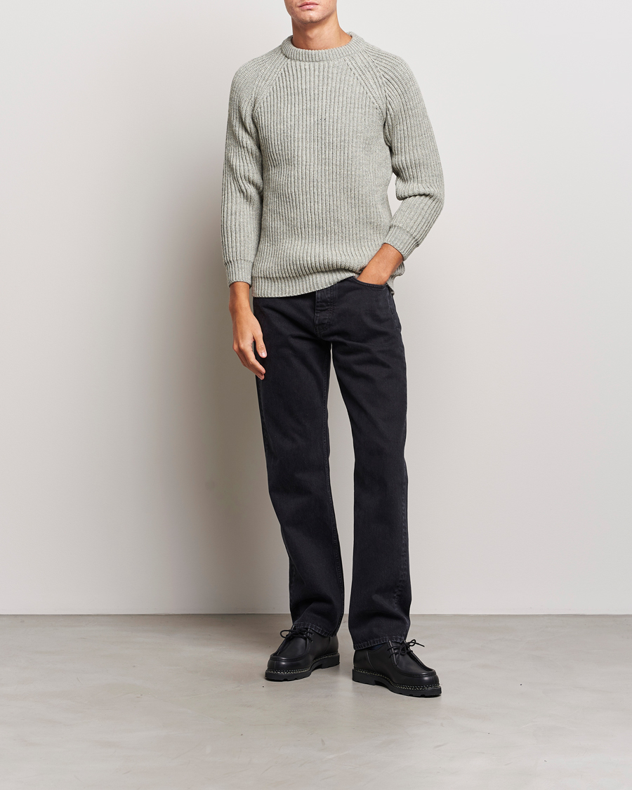Herre | Trøjer | Gloverall | Fisherman Rib Chunky Wool Crew Light Grey